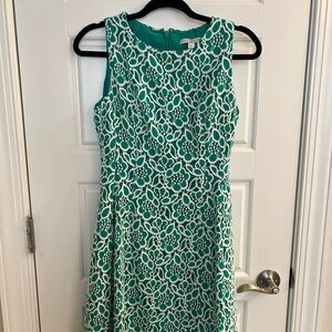 LOFT Green and White Sleeveless A-line Midi Dress